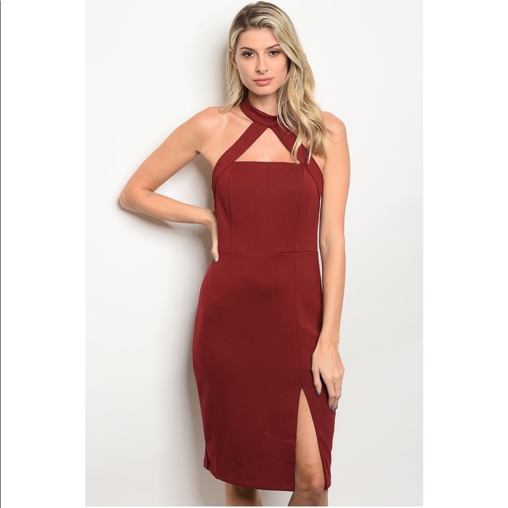 Wine Sleeveless Bodycon Dress